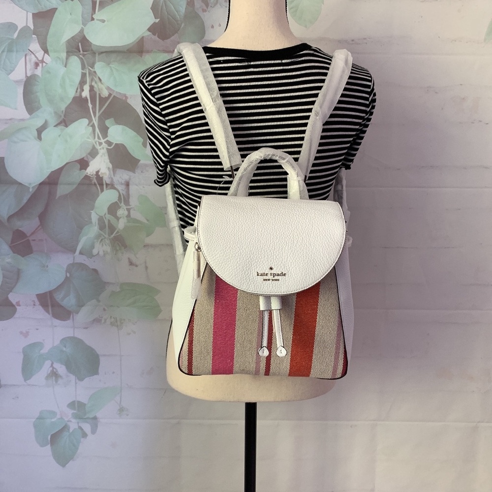 Kate Spade Leila Stripe Canvas MD Flap Backpack - Picture 8 of 10